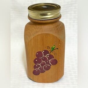 Grapes Painted on Wood carved on Lathe The jar rings and lids screw on the top